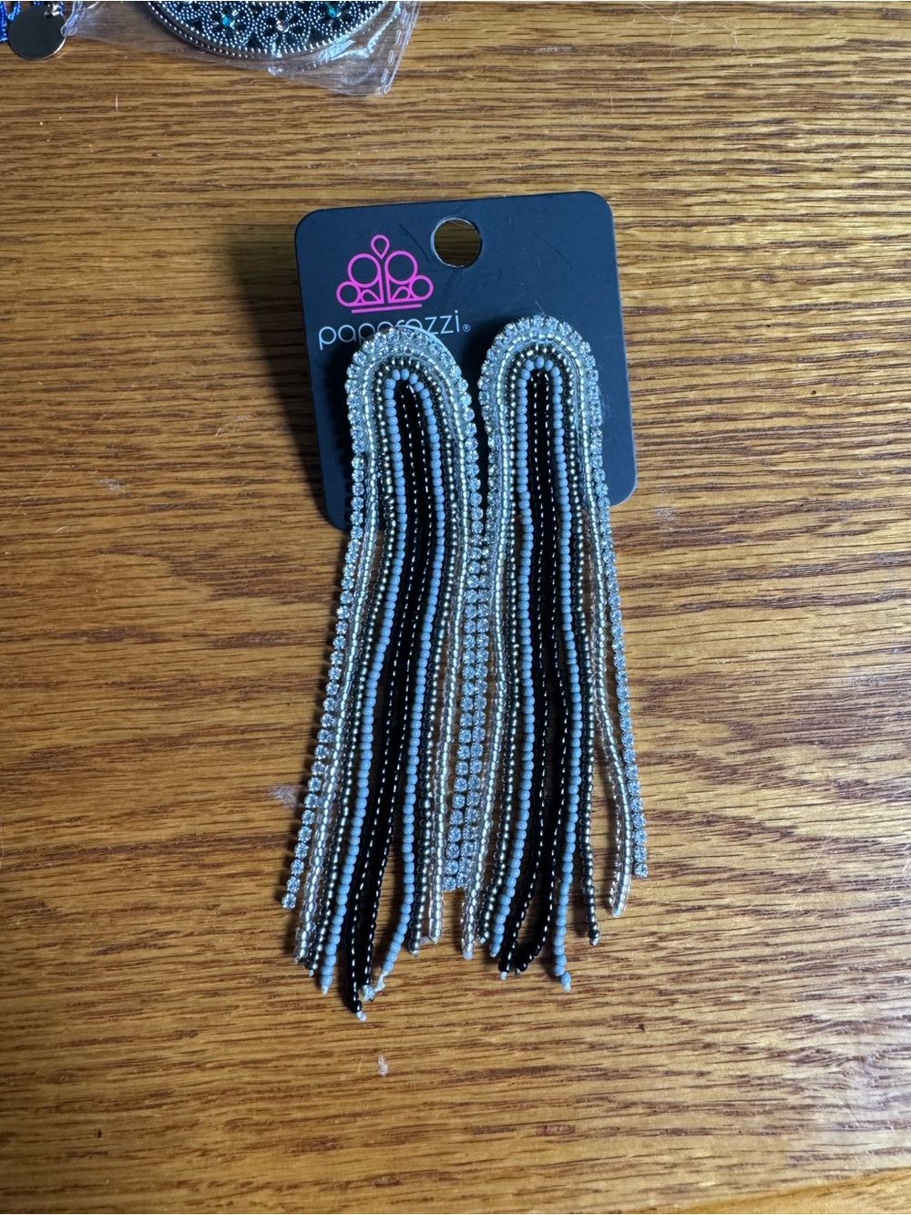 paparazzi Silver and Black Beaded Fringe Statement Earrings